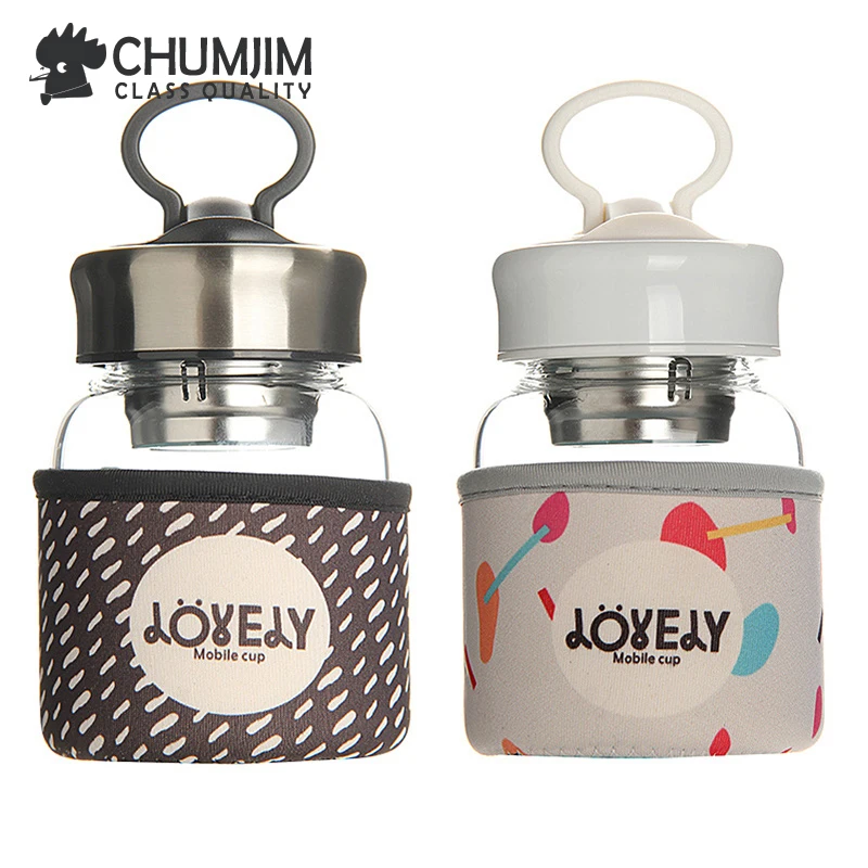 Insulated glass water bottles Handle heat shield tea Infuser filter coffee tea drink bottle