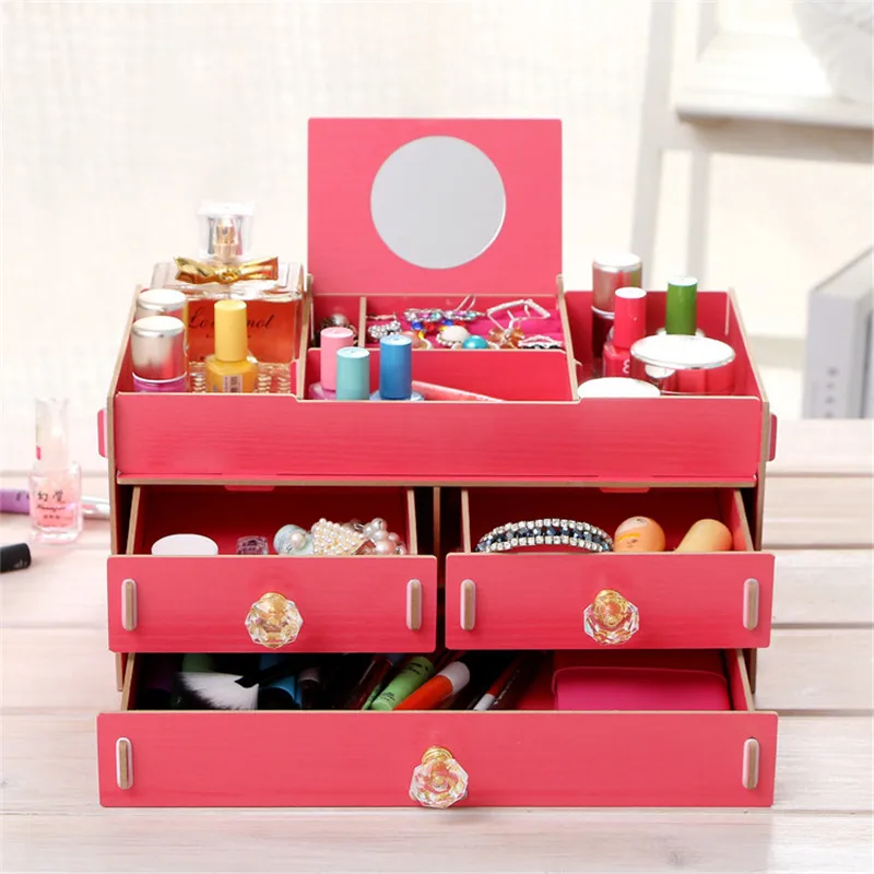 

Wooden Household Decor Storage Box Jewelry Container Makeup Organizer Case Handmade DIY Assembly Cosmetic Organizer Wood Box