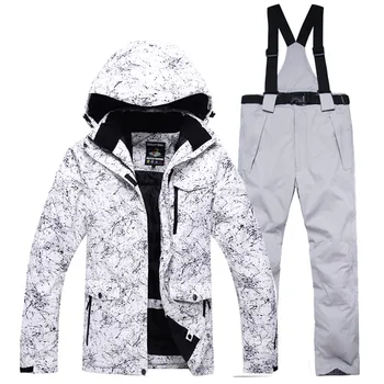 

High quality men's ski wear suit snowboard suit waterproof windproof winter snow suit set + bib warm ski pants large size S-XXXL