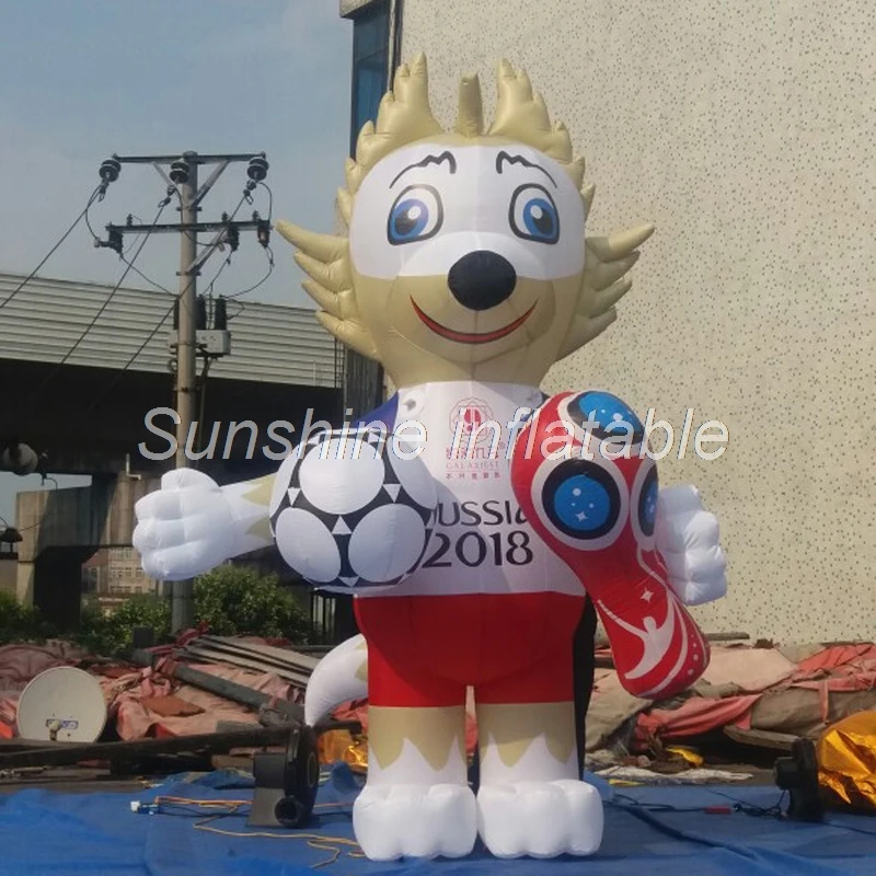 

Customized 3mH popular 2018 World Cup mascot inflatable carried with football for event display