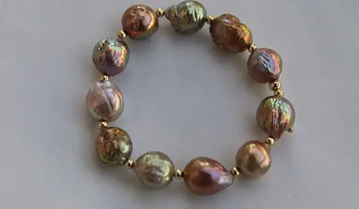 

7-7.5"11-12mm natural south sea pink purple multicolor baroque pearl bracelet 28%