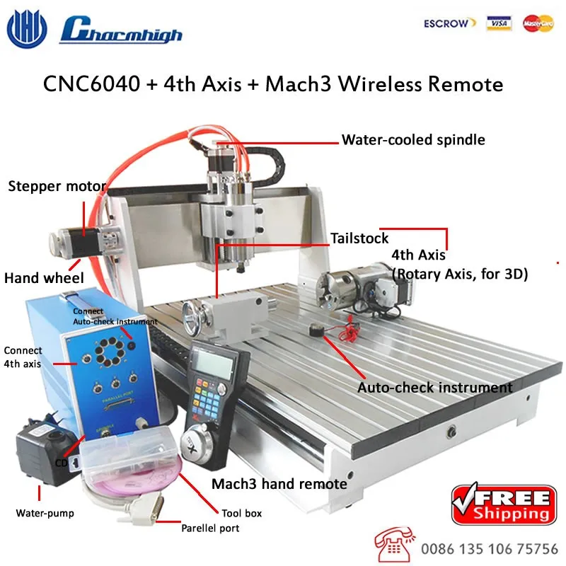 4 оси Рабочий стол с ЧПУ 6040+ Mach3 Беспроводной руки пульт четыре оси гравировальный фрезерные машины для резки ЧПУ