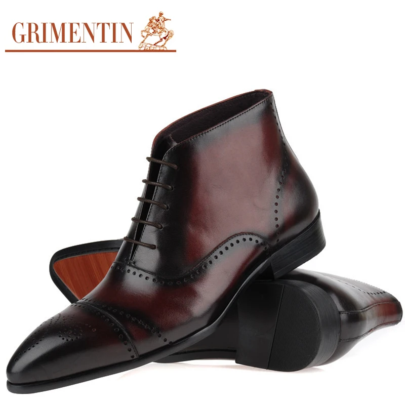 GRIMENTIN Brand Italian Mens Boots sales Autumn Genuine Leather Lace up