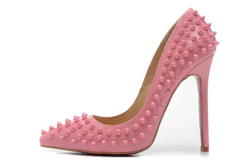 Size:35-41 Red Bottom 12cm High Heels Pink Patent Leather With Spikes Pointed Toe Wedding Pumps 2013 Ladies Dresses Shoes |