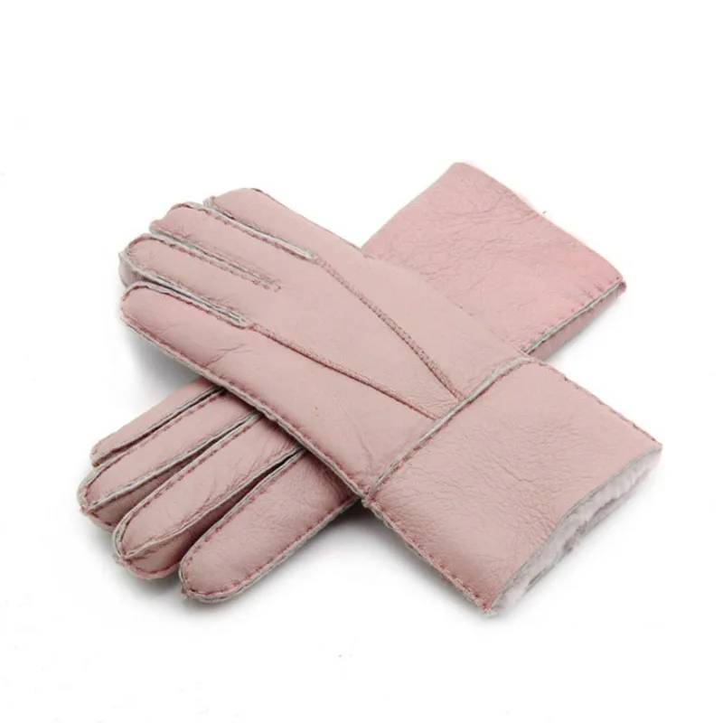 New Men Fur Gloves Male Winter Warm Sheep Leather Gloves Lovers Women's Outdoor Thick Manual Gloves Mittens Men Waterproof