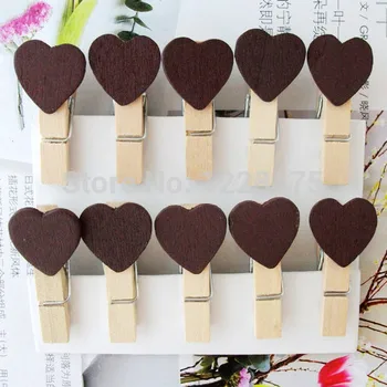 

10pcs Brown color Heart Wooden Clip Mini Bag Clip Paper Clip wedding wood pegs