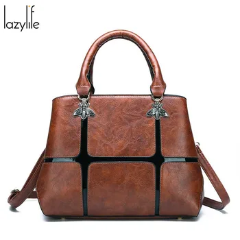 

LAZYLIFE Women Handbags PU Leather Totes Bag splice Top-handle Crossbody Bag Shoulder Bag Lady Simple Style ladies handbags