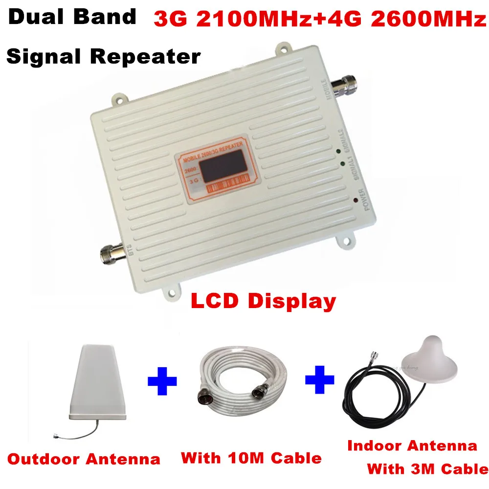 

LCD display Dual Band Gain 70dB repeater 3G 2100MHz + 4G 2600MHz cellular signal booster mobile signal amplifier Repeater