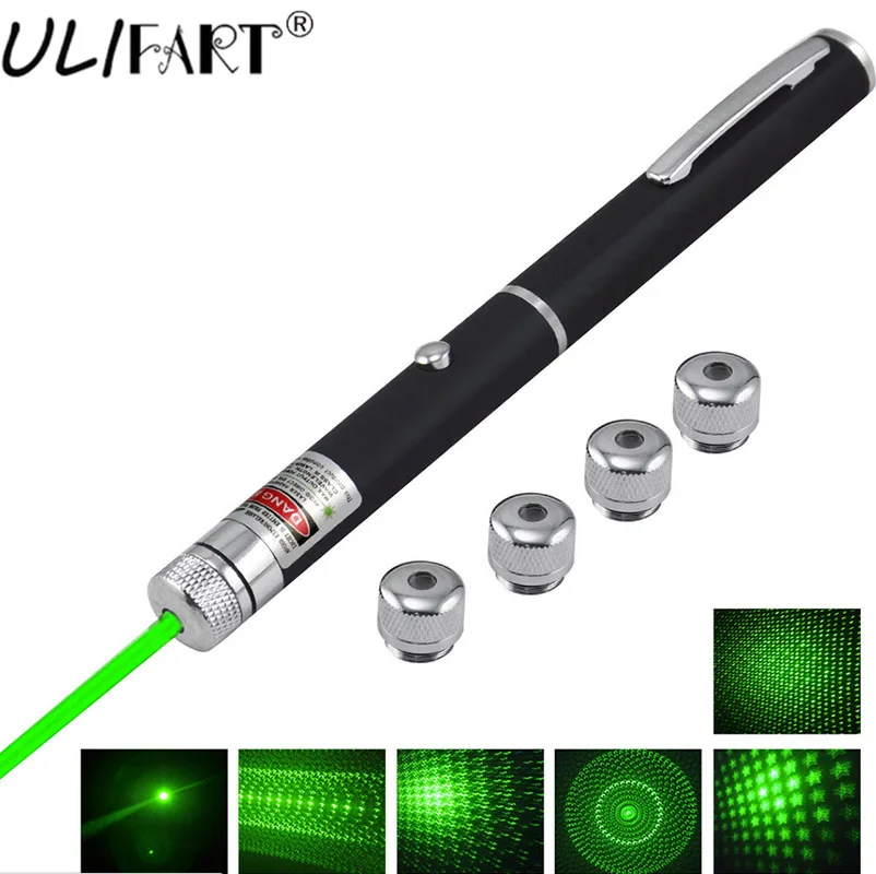 Ulifart 6 في 1 أنيق 532nm 5 ميجا واط الأخضر راي شعاع ضوء أنماط الليزر مؤشر الليزر القلم مقدم 6 أنماط مختلفة + 5 قطع قبعات