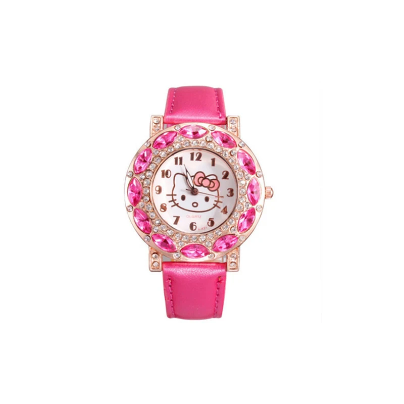 

High Quality Student Cartoon Watches Kid Girls Leather Straps Wristwatch Child Hellokitty Quartz Watch Cute Clock Montre Enfant