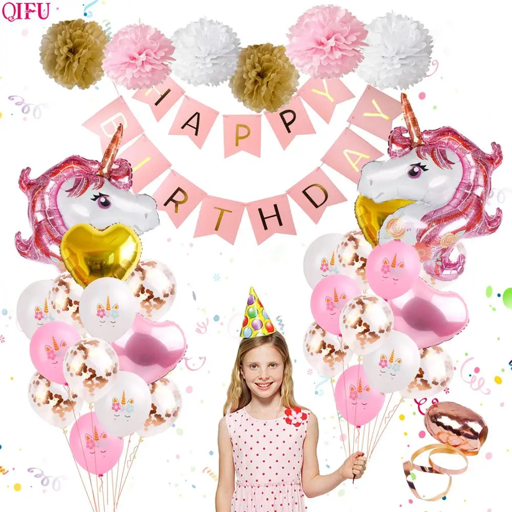 

QIFU Unicorn Birthday Party Decorations Kids Happy Birthday Unicorn Party Favor Decor Supplies Unicornio Party Decor Accessories