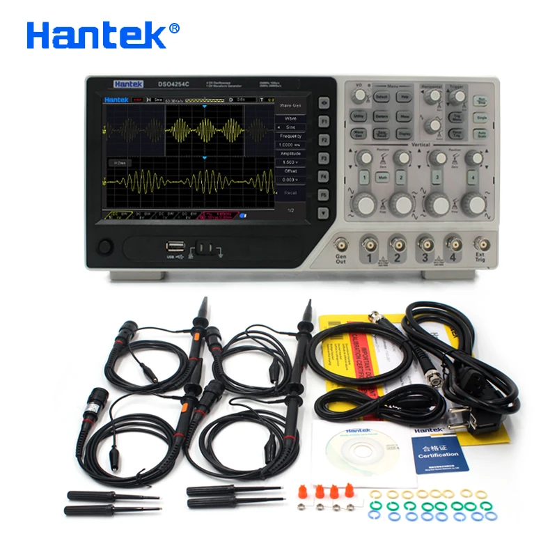 

Hantek Official DSO4254C Digital Oscilloscope 4 Channels 250Mhz LCD PC Portable USB Oscilloscopes +EXT+DVM+Auto range function