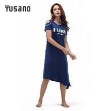 Yusano Women Nightgown Cotton Sleepwear Dress Off Shoulder Short Sleeve Nightshirt Asymmetric Sleepdress Casual Homewear Clothes