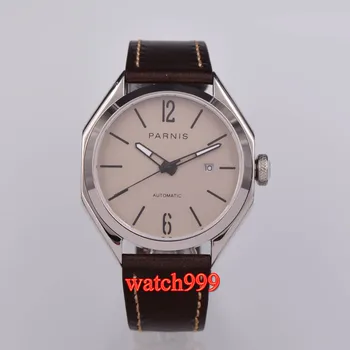 

43mm Parnis Mechanical watches Sapphire Crystal luminous Green Mark Miyota waterproof Leather strap Automatic Mens watch