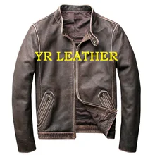 YR!.. Брендовая мужская куртка из натуральной кожи в повседневном стиле. Коричневое винтажное пальто из коровьей кожи. Куртки зауженного кроя размера плюс