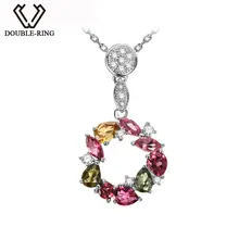 DOUBLE-R реального Турмалин Ожерелья для мужчин Подвески Для женщин 925 серебро Подвески Красочные Романтический подарок Ювелирные украшения CAP02437A