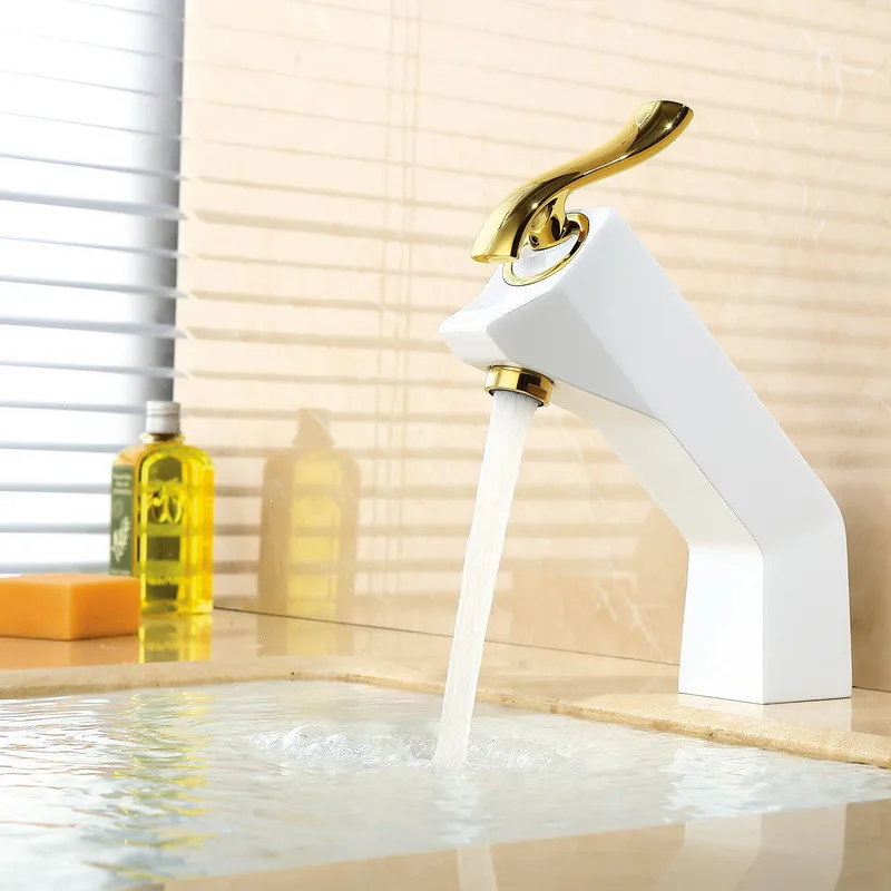 Basin Faucets Modern White & Gold Bathroom Faucet Single Hole Cold Hot Basin Crane Water Tap Basin Faucet Mixer Taps Torneira Basin Faucets Modern White & Gold Bathroom Faucet Single Hole Cold Hot Basin Crane Water Tap Basin Faucet Mixer Taps Torneira