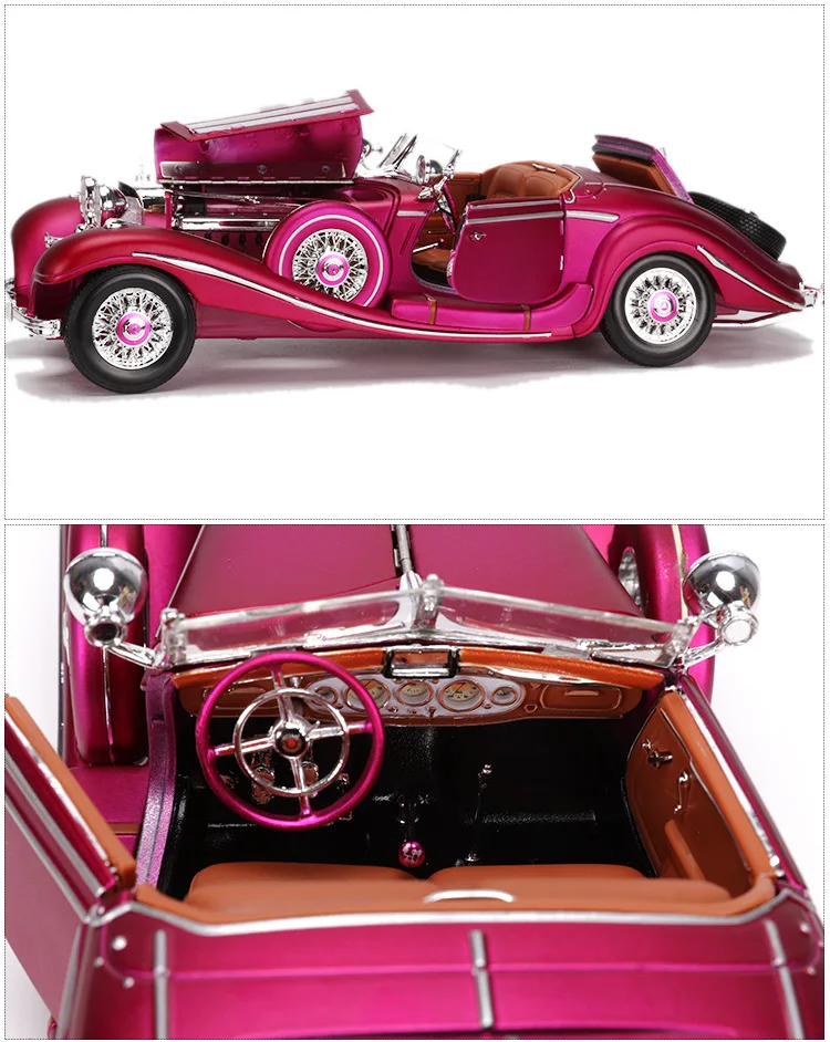 

Die-Cast 1:18 Car Models Metal Vehicle Toys for Children gld3 Static Coche Sports Cars Birthday Gift 1936 Benz 500K Vintage Car