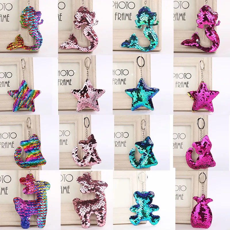 

Sale Sequins Mermaid Pineapple Stars Deer Shaped Keychain for Women Glitter Key Chain Gifts Key Ring Girls Car Bag Accessories
