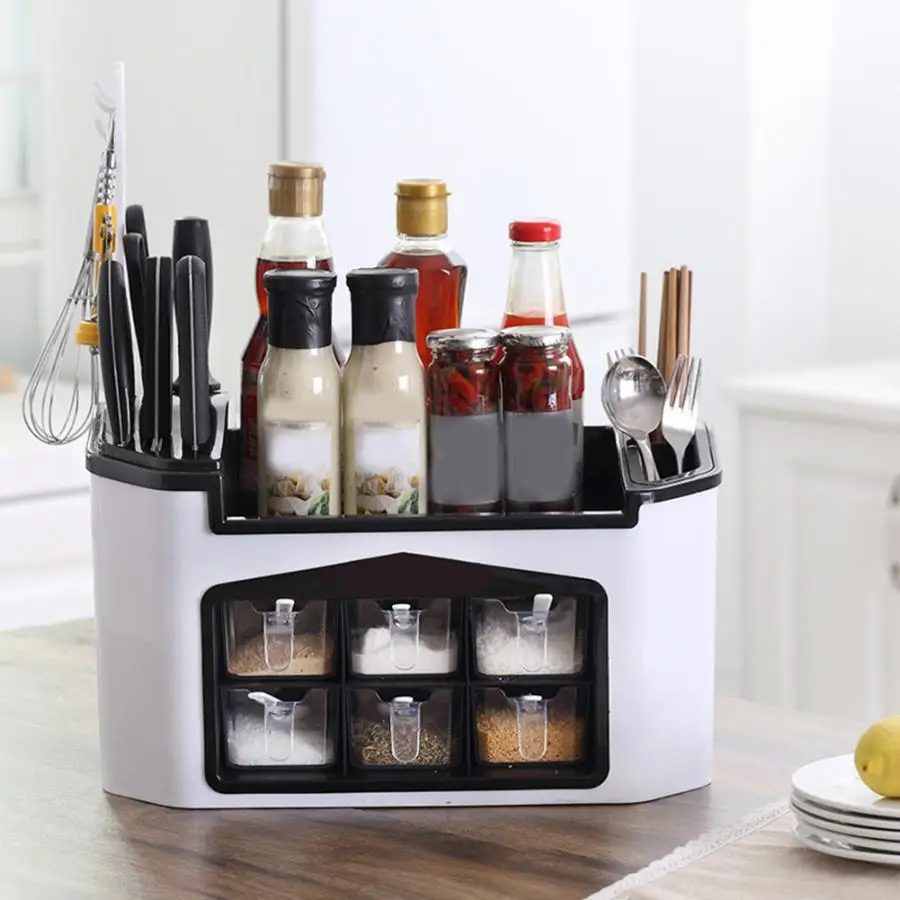 

Kitchen Storage Plastic Kitchen Organizer Knife Fork Spoon Storage Shelf Seasoning Jar Spice Rack Kitchen Organizer