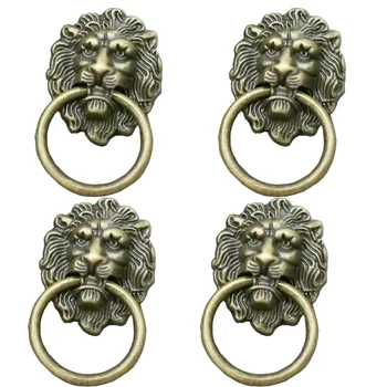 

10 Pcs Furniture Handles Beast for Lion Head Antique Alloy Handle Furniture Door Cabinet Drawer Pull Knob Ring Retro Decoration