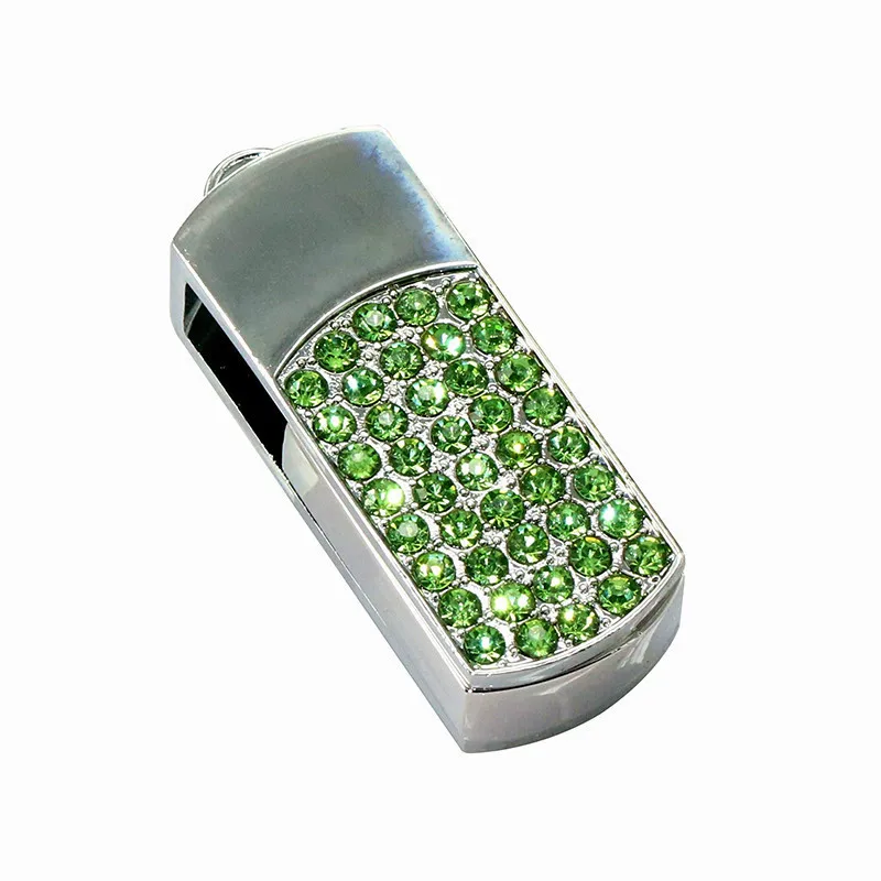 Мини кристалл вращающийся ювелирный хранилище памяти 8 ГБ 16 ГБ 32 ГБ металлический алмаз ожерелье в виде ручки Флешка Usb флеш-накопитель подарок для девочек - Цвет: Зеленый