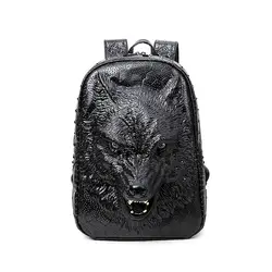 3D Emboss пространственный дикий волк кожаный рюкзак для девочек-подростков путешествия ноутбук рюкзак для женщин и мужчин рюкзак на плечо
