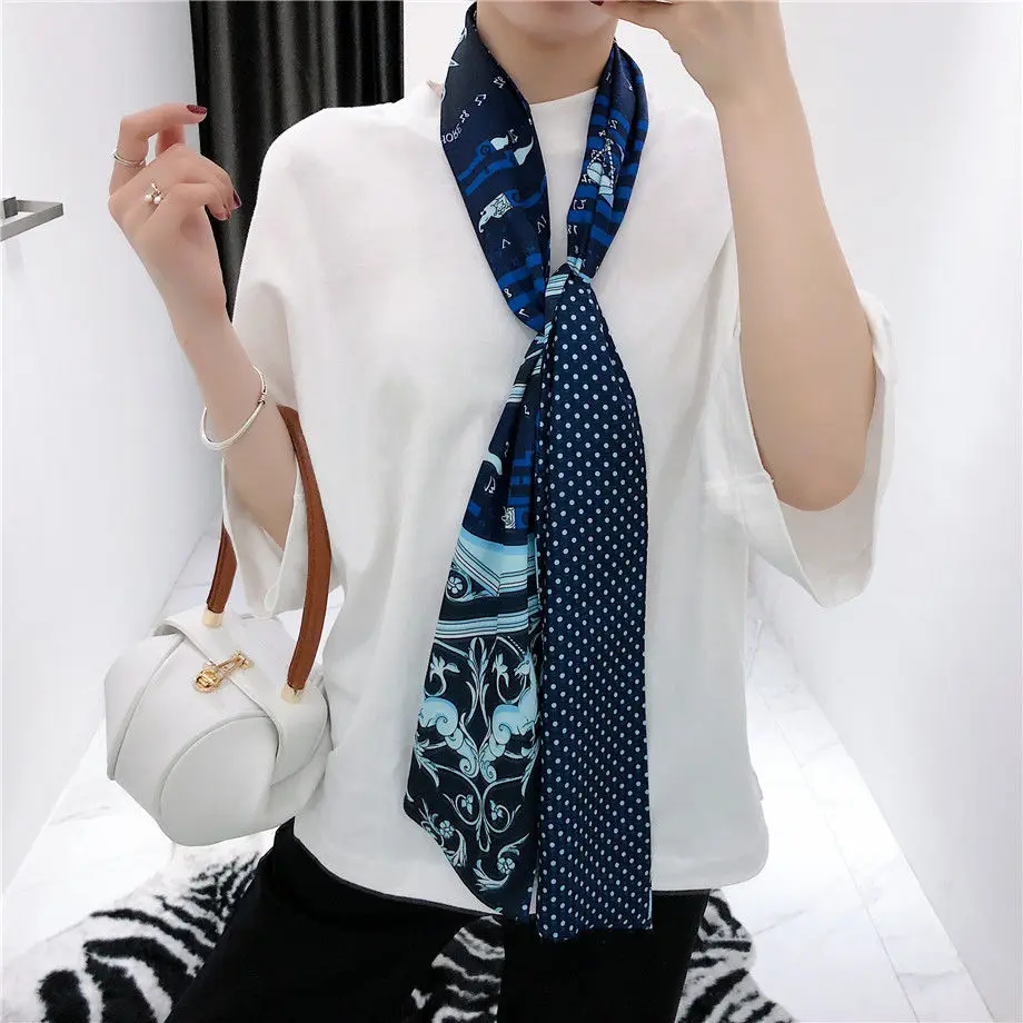 Роскошный брендовый двухслойный саржевый Пегас с музыкальной нотой шарф с принтом для женщин дизайн в горошек модный шейный платок шелковые шарфы для дам - Цвет: 2
