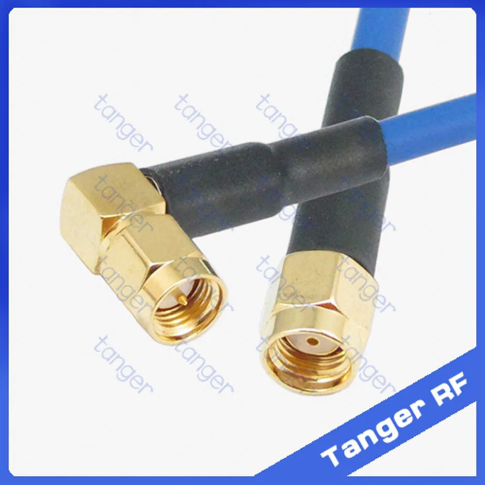 

SMA male right angle to RP-SMA male connector with RG402 RG141 RG-402 Coaxial Jumper blue cable 8 inch 8" 20cm RF Low Loss Coax