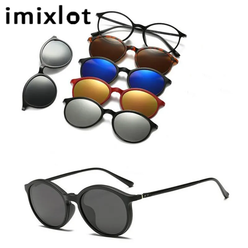 

IMIXLOT Magnetic Sunglasses Clip Mirrored Clip on Sunglasses Men Polarized Clips Custom Prescription Myopia 5 Lens