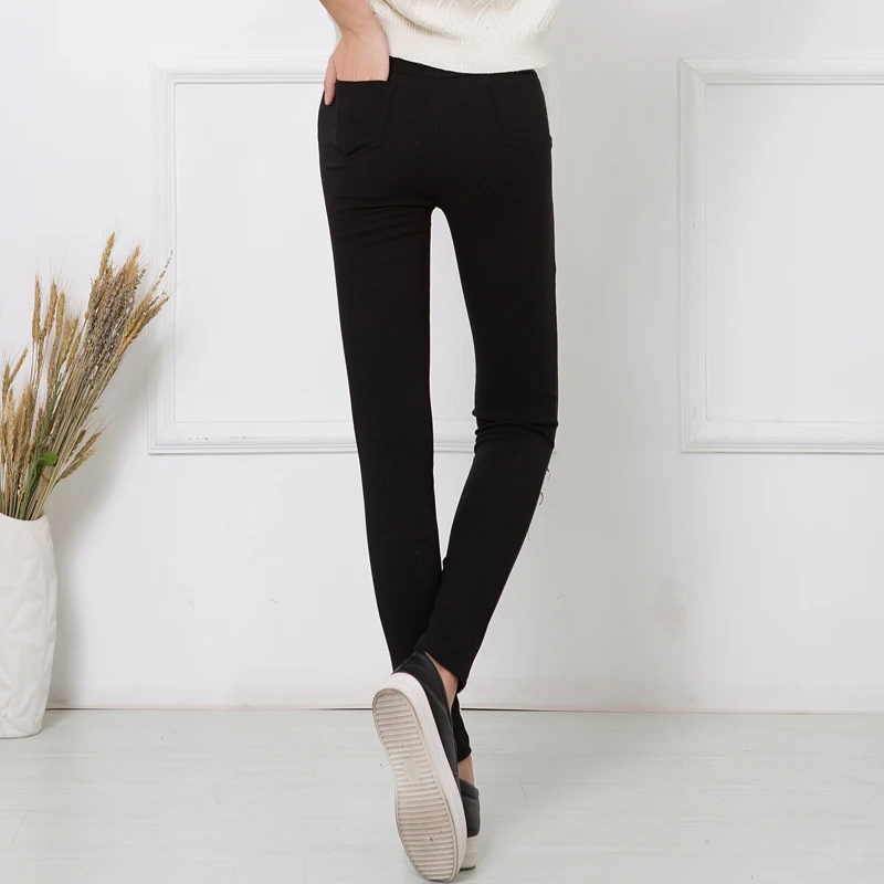 Новая мода, высокая эластичность, хлопок, женские черные рваные джинсы с высокой талией, рваные, с дырками, до колена, узкие брюки-карандаш, узкие Капри k160