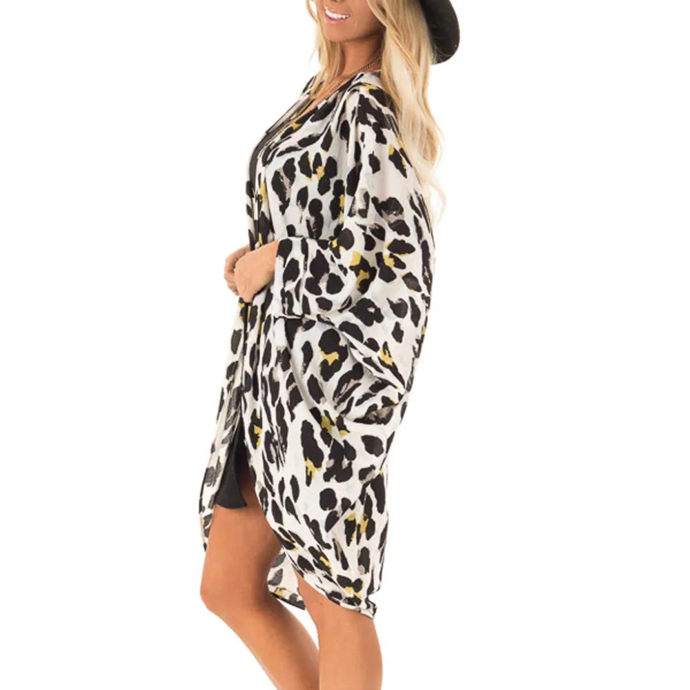 Leopard Long Cardigan Women 34 Sleeve Chiffon Kimono Cardigan Beach Swimsuit Smock Cardigan Plus Size Camisa Feminina 40MR05 (17)
