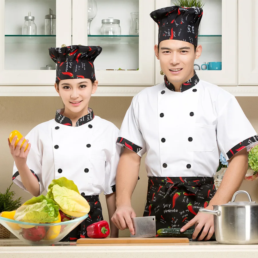 

High Quality Chef Uniforms Clothing Short Sleeve Men Food Services Cooking Coat Plus Size Uniform Chef Jackets B-6238