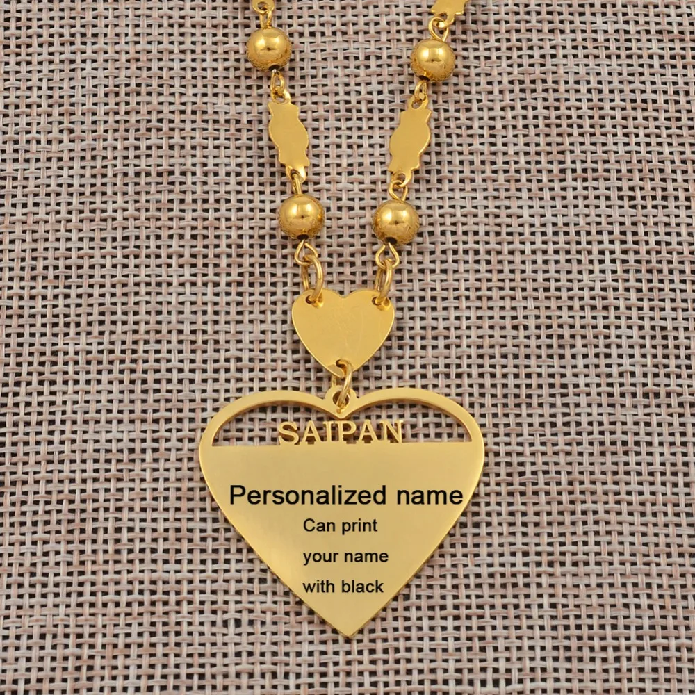 

Anniyo Saipan lsland Personalized Name Pendant SMALL Ball Beads Necklaces for Women Girls Jewellery Customize Letters #070121