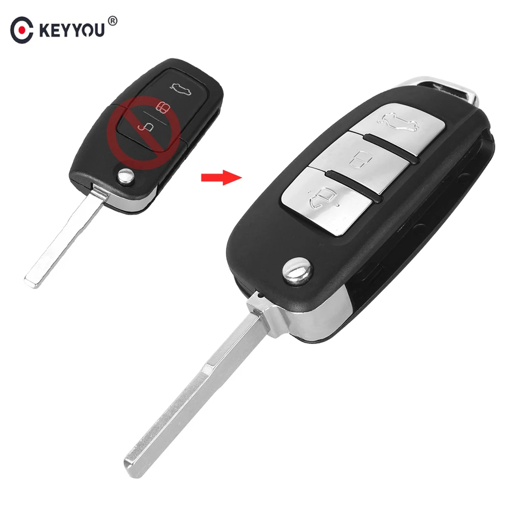 

KEYYOU Modified Folding Remote Key Shell Fob Case 3 Button For Ford Focus Mondeo C Max S Max Galaxy Fiesta Ka With HU101 Blade