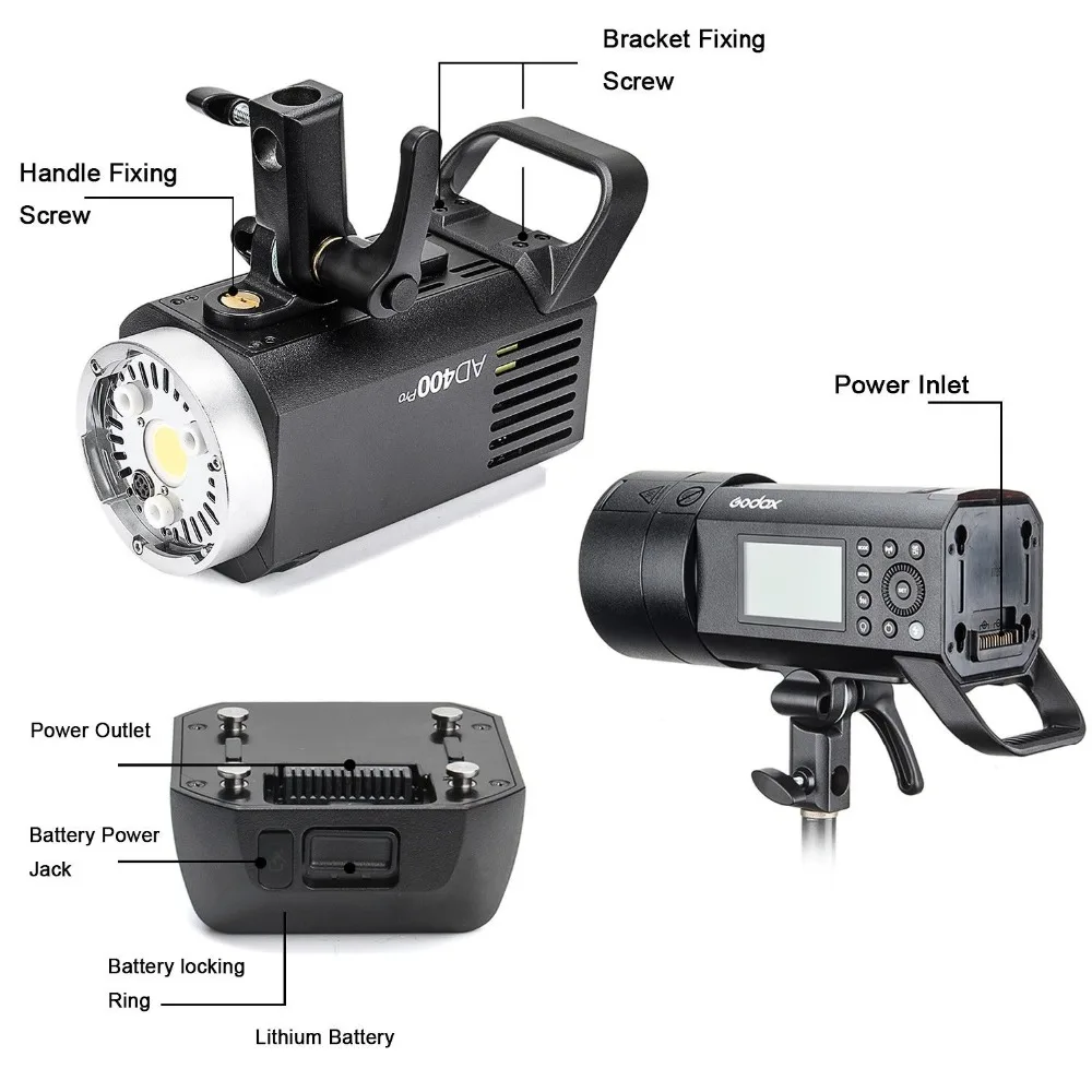 Внешняя вспышка Godox AD400 Pro WITSTRO All-in-One AD600Pro Li-on battery ttl HSS со встроенной беспроводной системой 2,4G X(AD400PRO