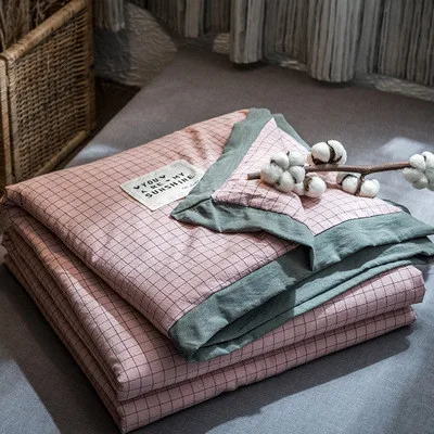 Полосатое клетчатое лоскутное летнее стеганое одеяло, комфортное одеяло, покрывало и покрывала, летнее одеяло colcha verano - Цвет: Pink Plaid