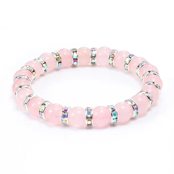 Natural Stone Pink Crystal Quartz Bracelets & Bangles For Women Men Casual Jewelry Charm Powder Beads Strand Bracelet Love Gifts