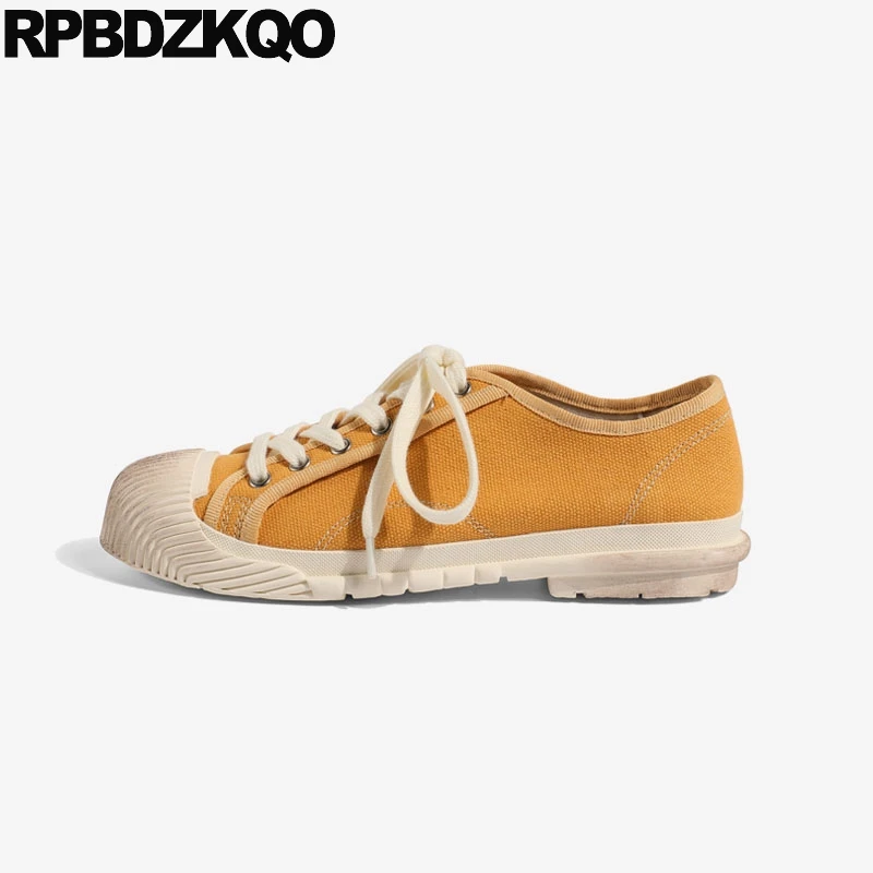 

sneakers lace up ladies retro plain canvas shoes china yellow trainers chinese cloth flats round toe fashion breathable women