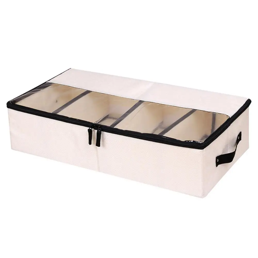 Складная коробка для хранения обуви из плотной ткани, прозрачная коробка для обуви, пылезащитная коробка для хранения обуви - Цвет: Beige