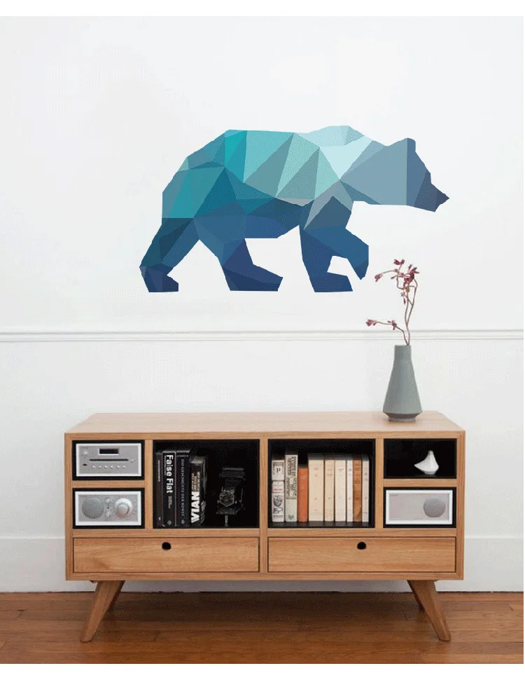 3D геометрическая форма наклейки с животными на стену Волк Олень Медведь фон для украшения дома Фреска художественные Переводные обои стикер s