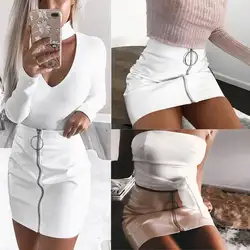 Модные женские туфли женские Повседневное Высокая Талия Bodycon Карандаш Мини Короткая юбка из искусственной кожи на молнии Короткие