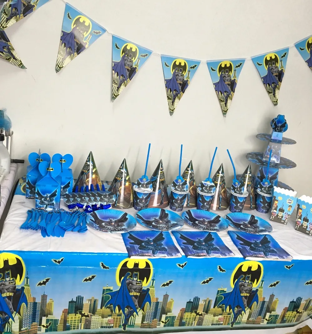 103pcs Lot Batman Theme Paper Glasses Cups Plates Kids Birthday