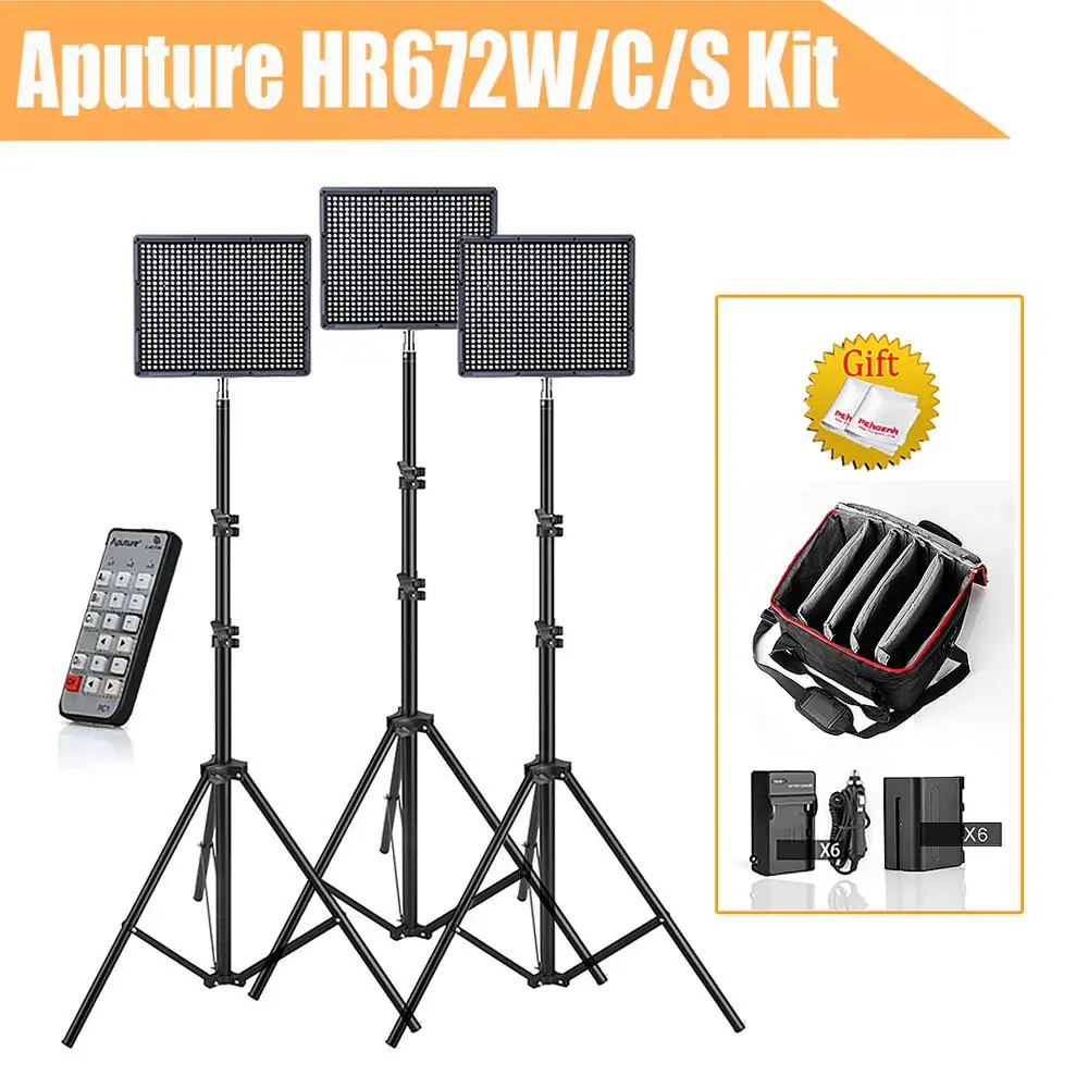 

Aputure HR672W + HR672C + HR672C CRI 95+ Led Video Studio Light Panel Kit +Battery Packs + Battery Chargers + Portable Carry Bag
