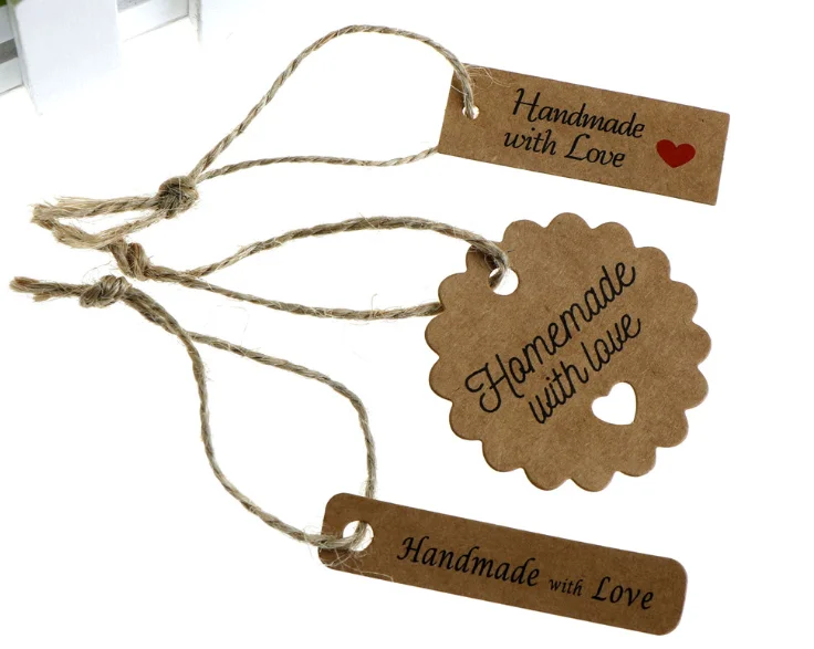 

100pcs Kraft Paper Label Rope Paper Card Suitable For Gift Packaging Baking Label Message Handmade With Love Party Favor Gift