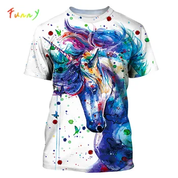 

Fashion Unicorn T Shirt Enfant Summer 2019 Cartoon T-shirt Horse Wolf Print O-neck Kids Tshirt Boy Girls Tops Camiseta Princesas