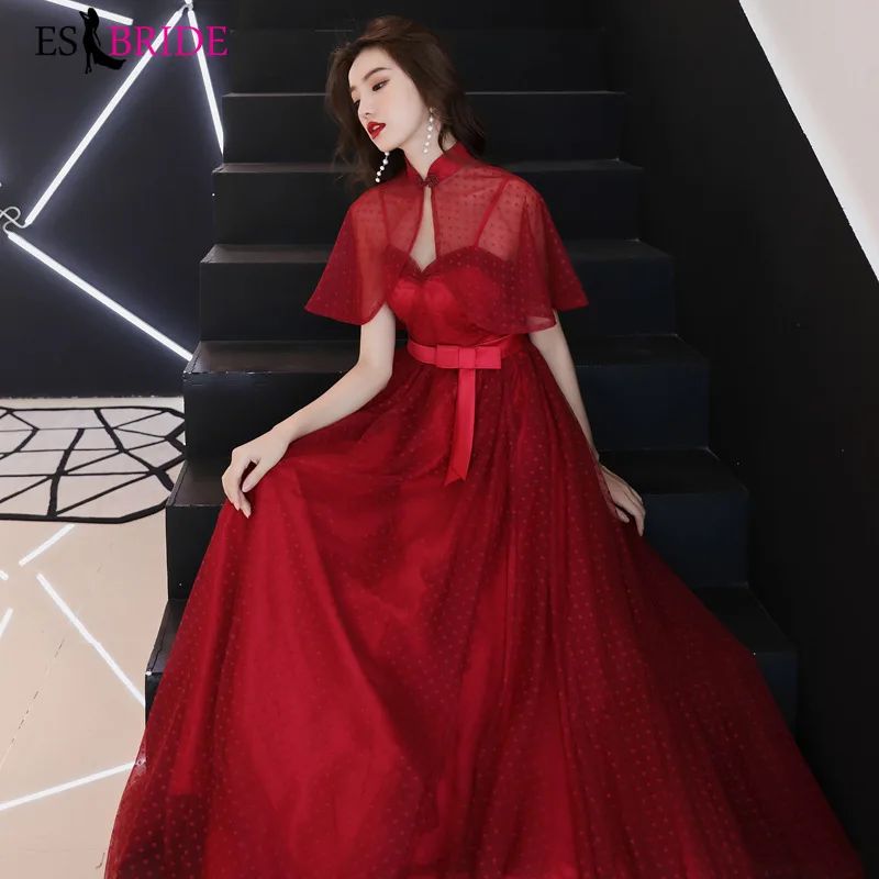 

Red Evening Gowns for Women Short Sleeve Elegant Evening Dresses Long 2019 Special Occasion Dresses A-line Evening Dress ES2444