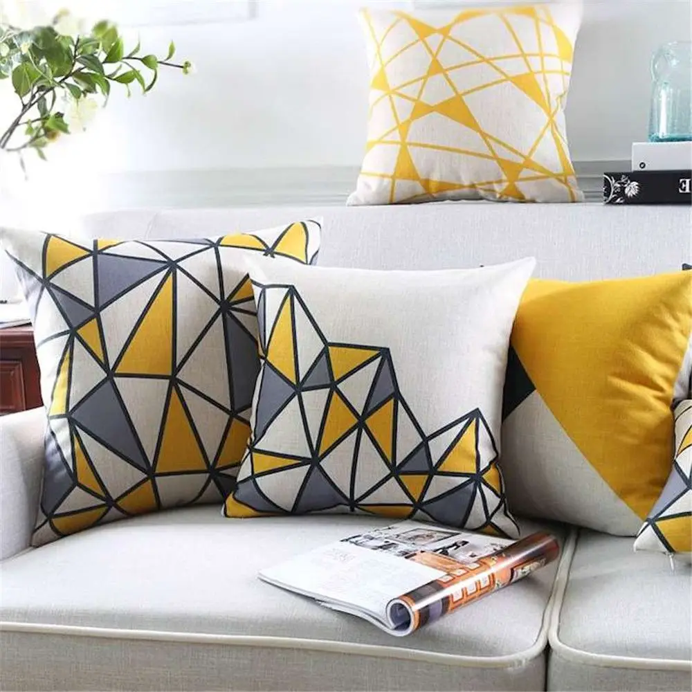 

45*45cm Nordic Style Square Decorative Throw Pillow Case Cover Gray Yellow Pillows Geometric Cover Pillowcase