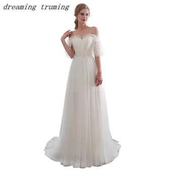 

Spring Summer Boho Wedding Dress 2019 Sweetheart Cap Sleeve Beach Wedding Gown Cheap Backless Bride Dresses Cheap vestido de