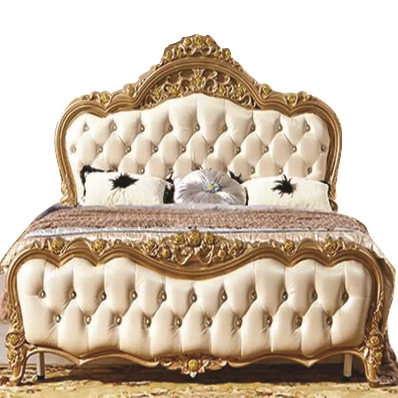 

China Guangdong Handmade carved Luxury Double King French  Leather Princess Marriage Bed  High-end European-style Bed